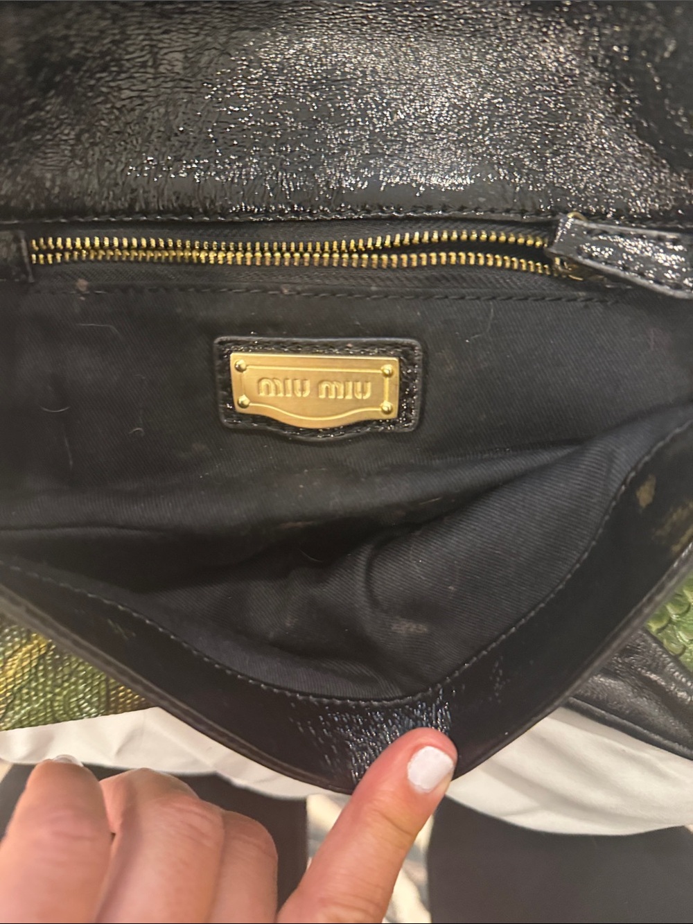 Miu Miu Green and Black Dragonfly Appliqué Leather Crossbody/Clutch - Picture 8 of 13